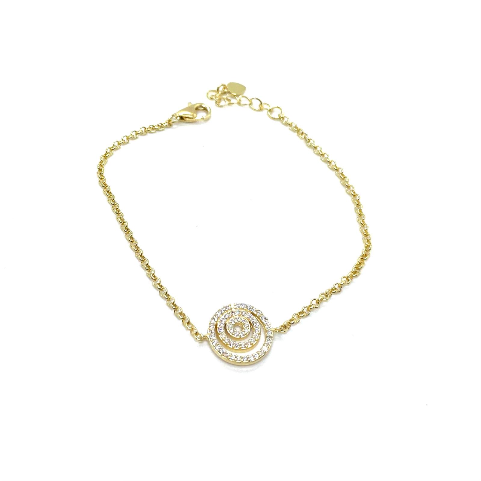 Braçalet Cercles – Plata de llei amb bany d’or i circonites blanques