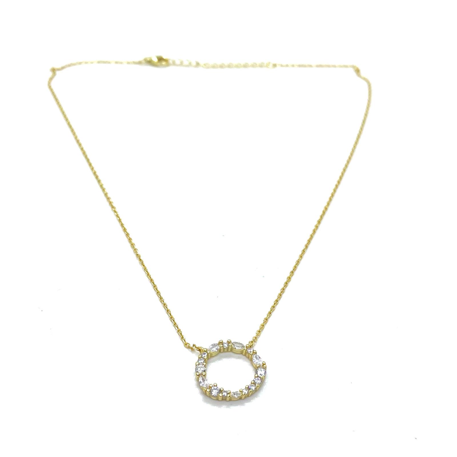 Penjoll Cercle iregular – Plata de llei amb bany d’or i circonites blanques · 2