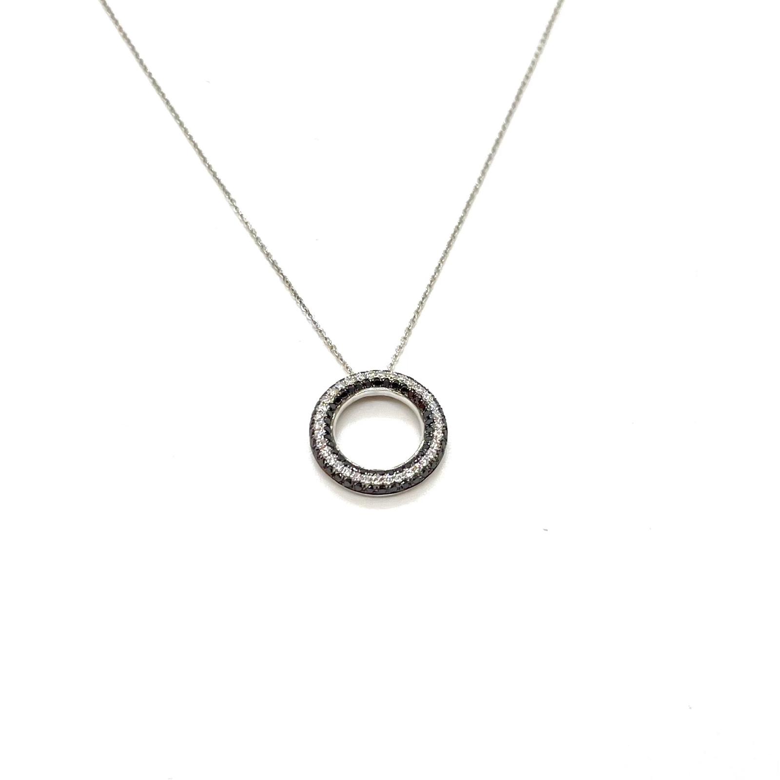Penjoll Cercle Etern d’Or Blanc de 18 kt amb Diamants Naturals Blancs 0,17ct  i Negres – 0,27 ct