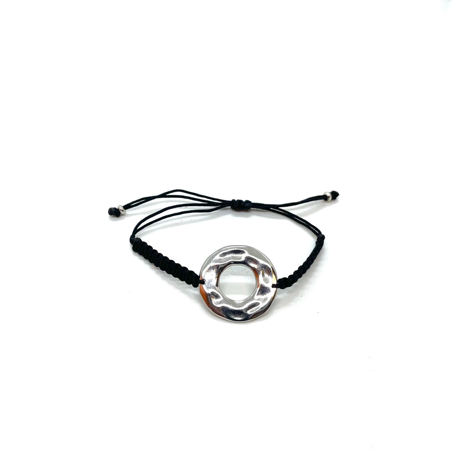 Polsera Cercle Orgànic – Plata de Llei amb Macramé Negre · 2
