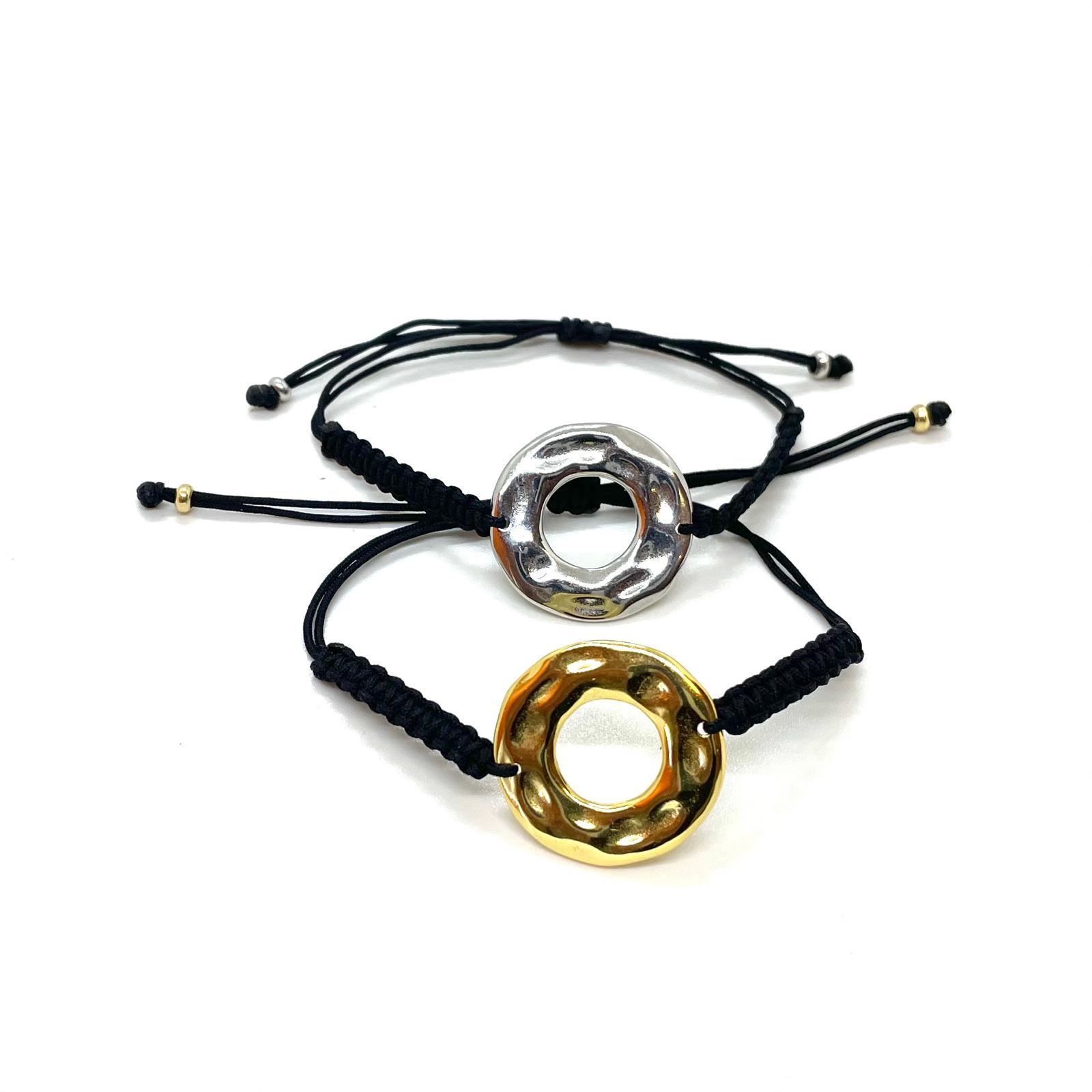 Polsera Cercle Orgànic – Plata de Llei amb Macramé Negre