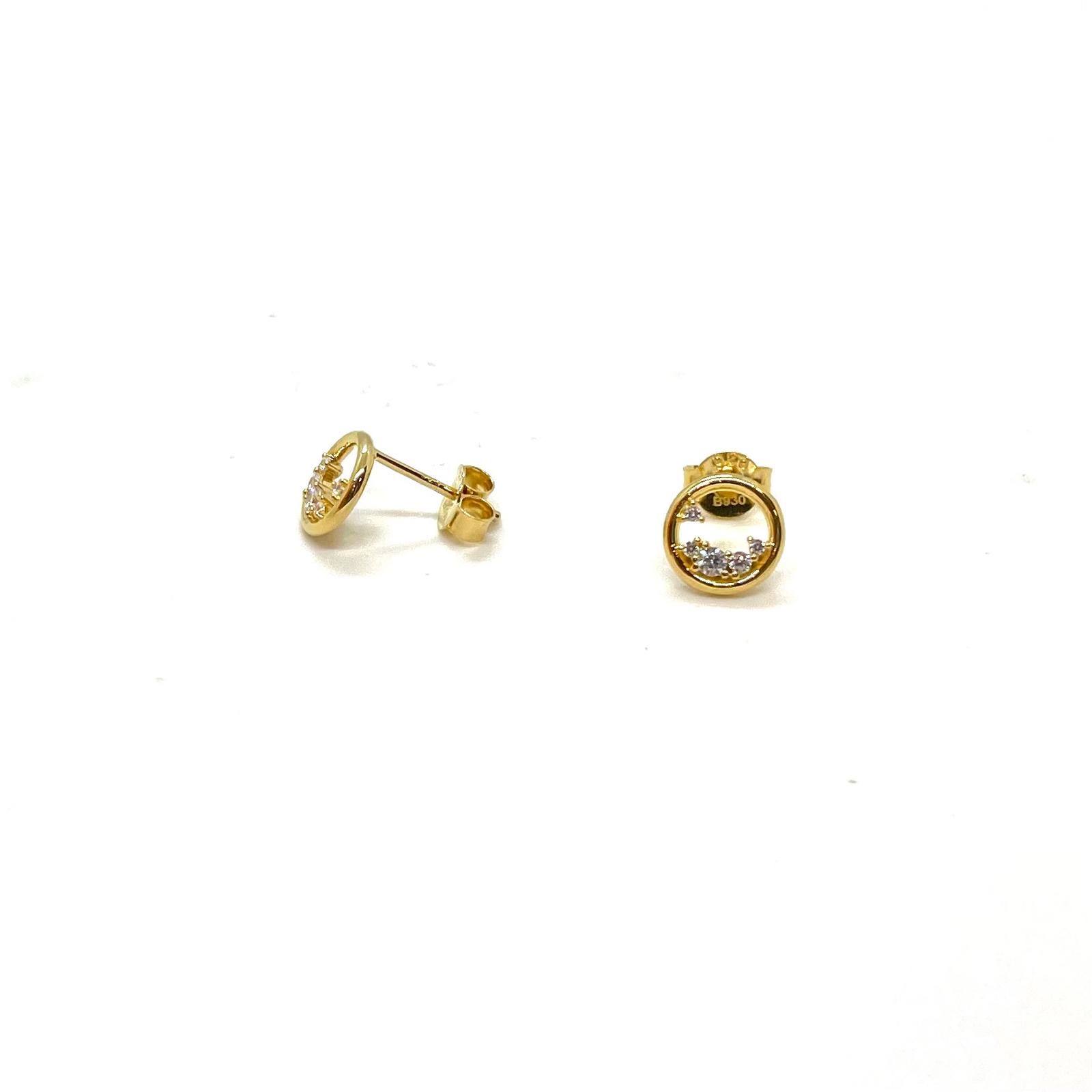 Arracades Brillantor Daurada de Plata de Llei 925 amb Bany d’Or de 18 kt i Circonites Blanques – 9 mm