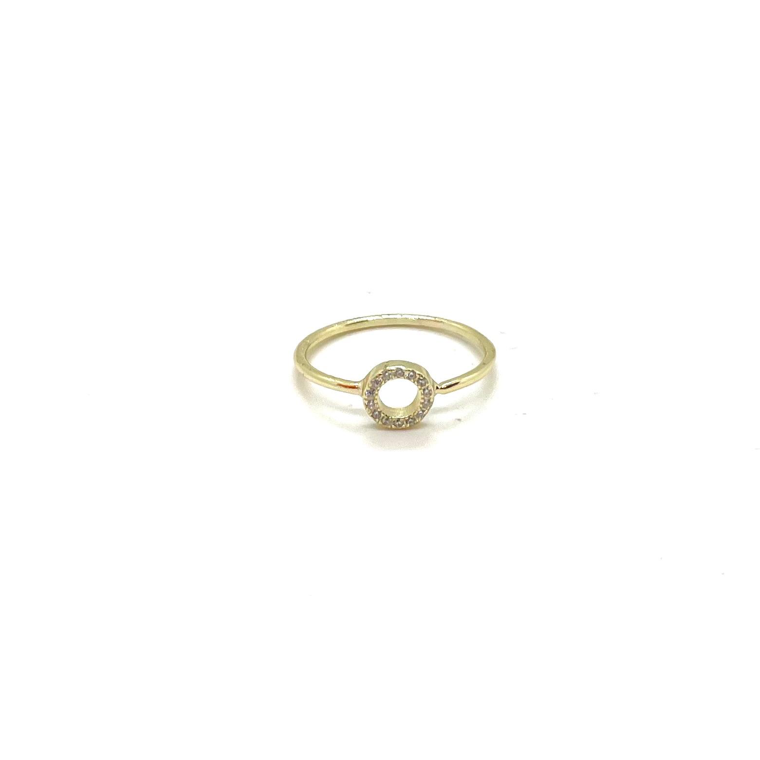 Anell Cercle d’Or de Plata de Llei 925 amb Bany d’Or Groc i Circonites Blanques