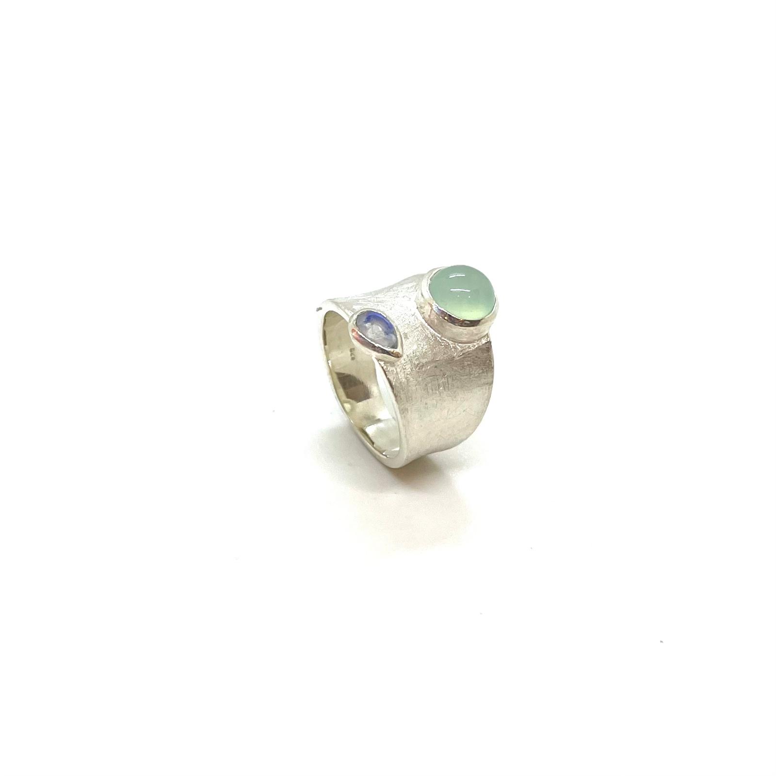 Anell Aura Mineral Plata de llei calcedonia i labradotita