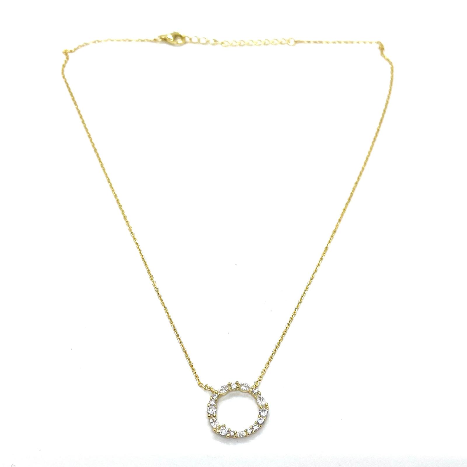 Penjoll Cercle iregular – Plata de llei amb bany d’or i circonites blanques